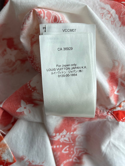 Louis Vuitton Red Bandana Bleached Short Sleeve Button Up Shirt