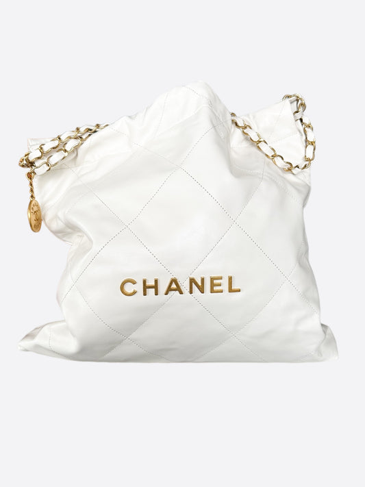 Chanel White & Gold Quilted Calfskin 22 Bag