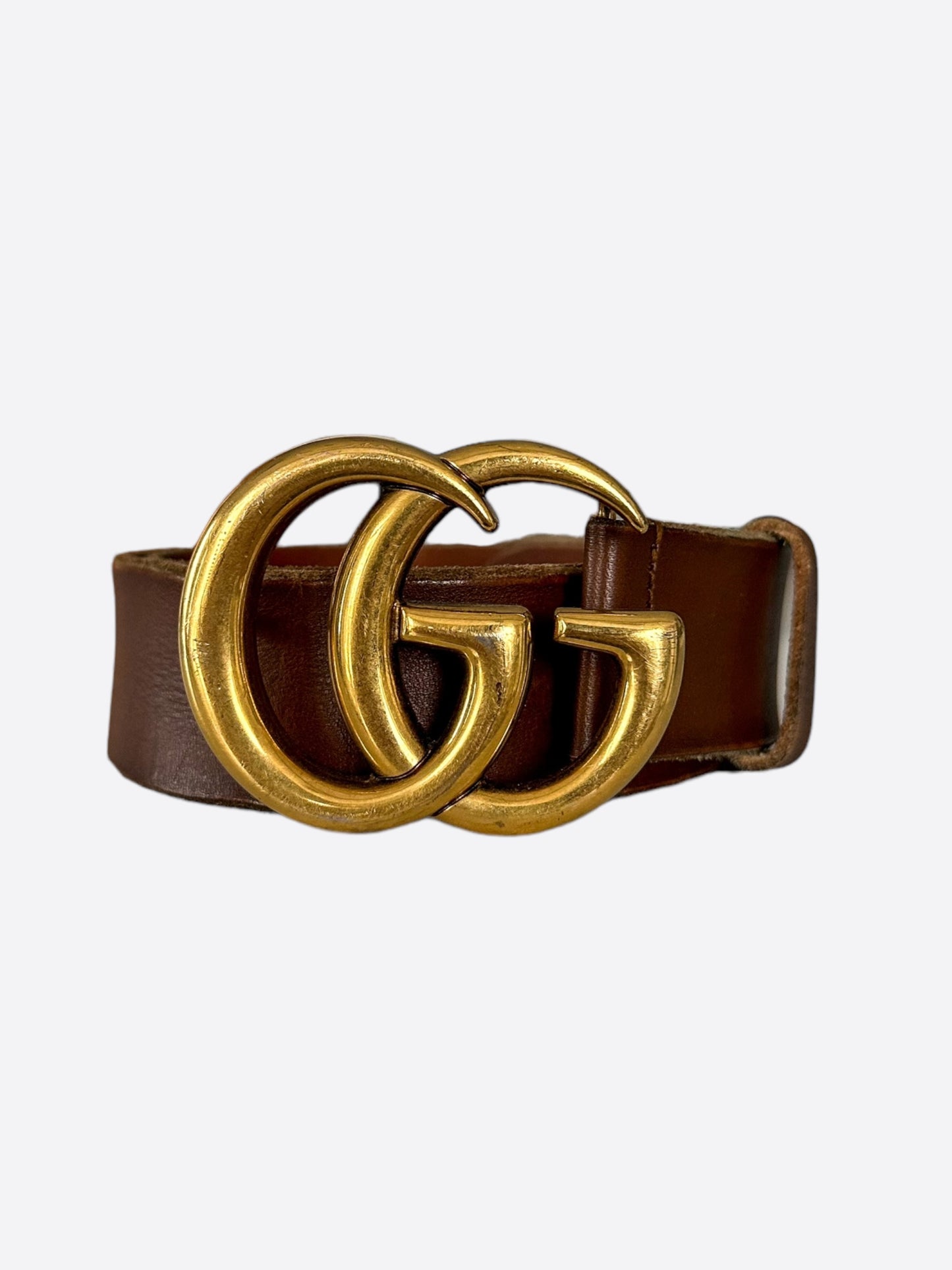 Gucci Brown & Gold GG Buckle Leather Women's Belt