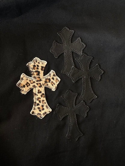Chrome Hearts Black & Cheetah Cross Patch Work Dog Jacket