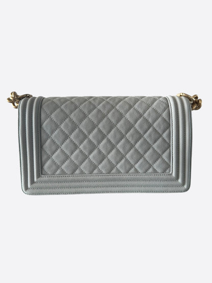 Chanel Quilted Light Grey Caviar Medium Boy Bag