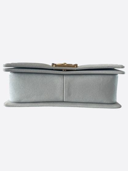 Chanel Quilted Light Grey Caviar Medium Boy Bag