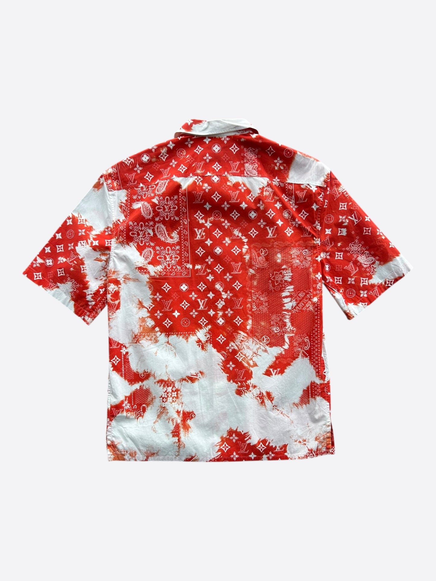 Louis Vuitton Red Bandana Bleached Short Sleeve Button Up Shirt