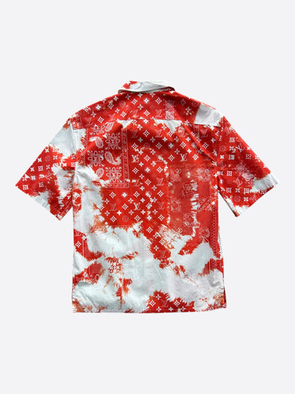 Louis Vuitton Red Bandana Bleached Short Sleeve Button Up Shirt