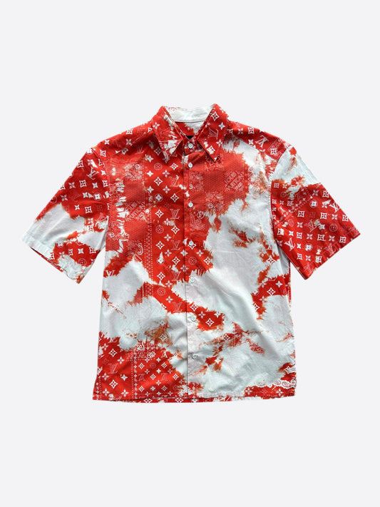 Louis Vuitton Red Bandana Bleached Short Sleeve Button Up Shirt