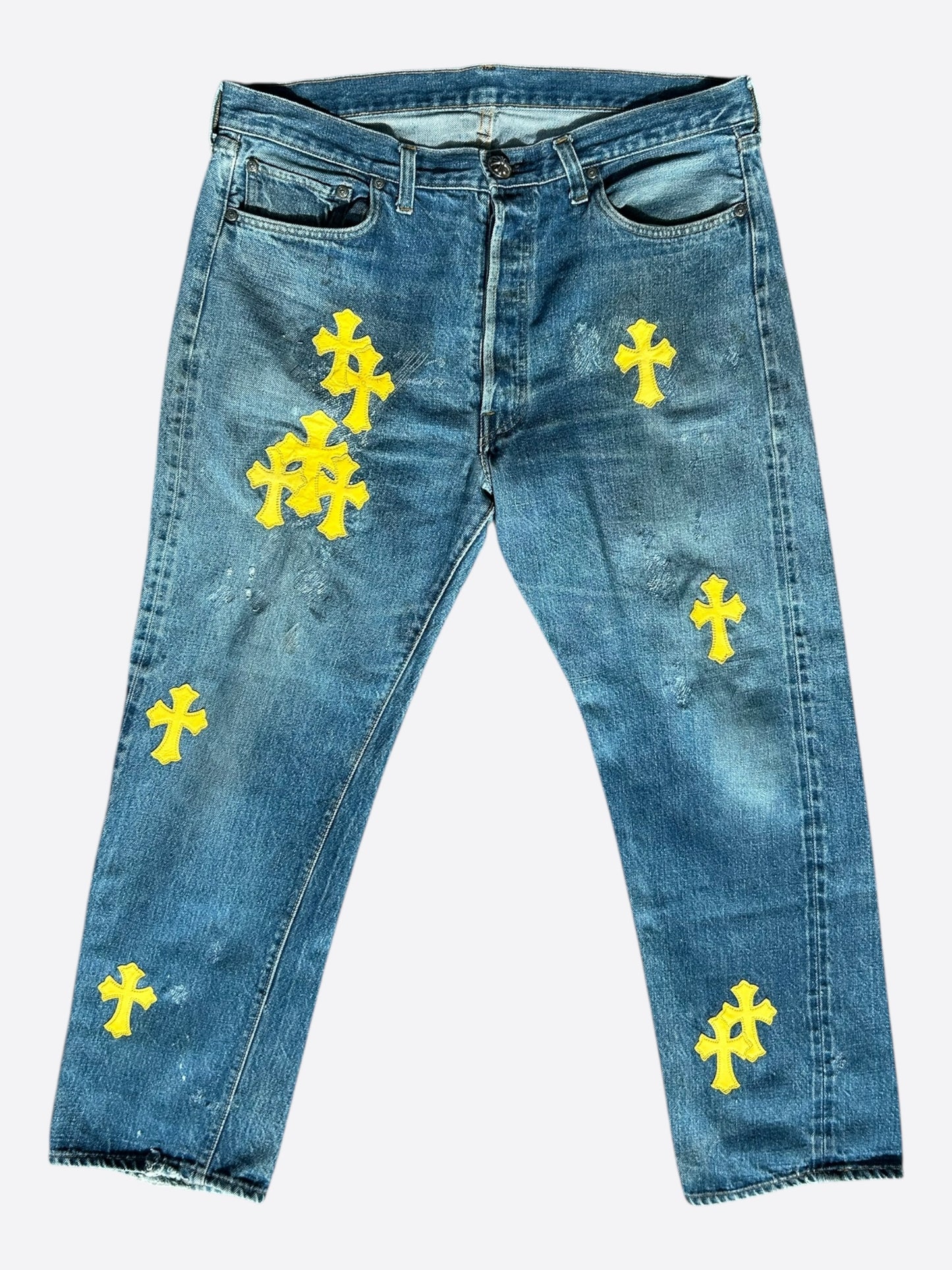 Chrome Hearts Levi's Blue & Yellow Cross Patch Jeans