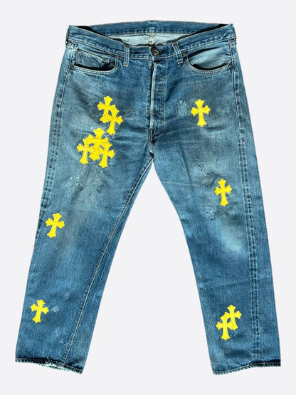 Chrome Hearts Levi's Blue & Yellow Cross Patch Jeans