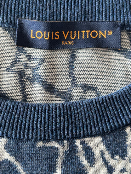 Louis Vuitton Blue & White Barb Wire Monogram Intarsia T-Shirt