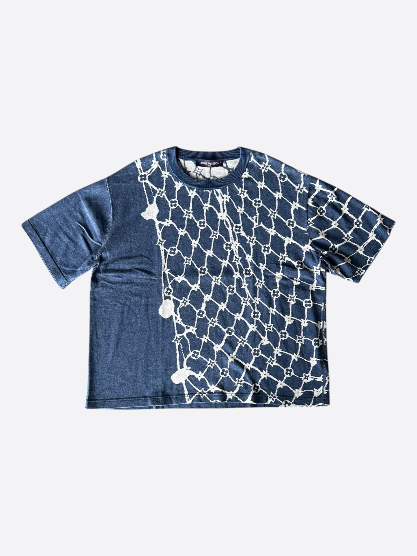 Louis Vuitton Blue & White Barb Wire Monogram Intarsia T-Shirt