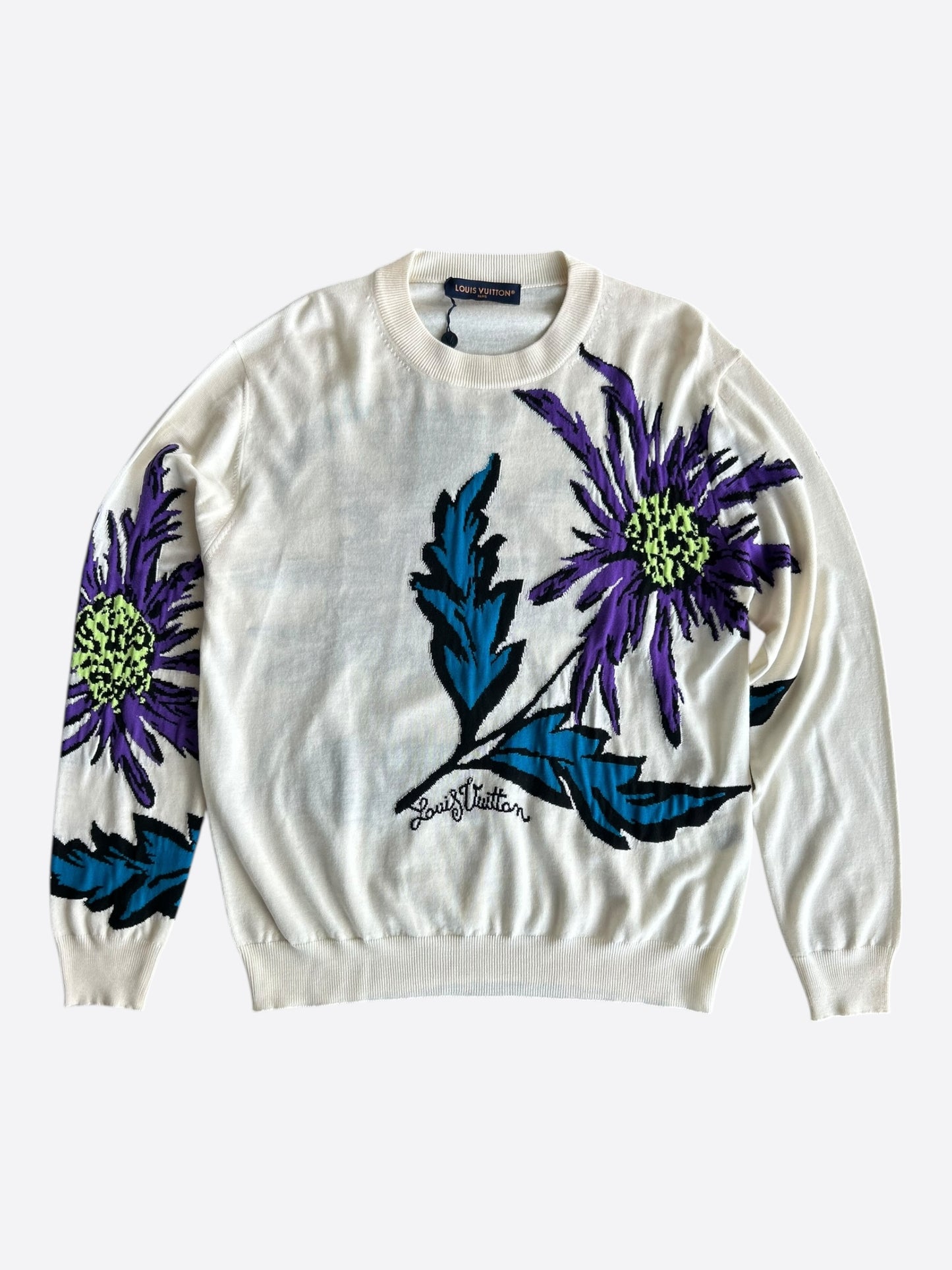 Louis Vuitton White & Multicolor Thistle Knit Sweater