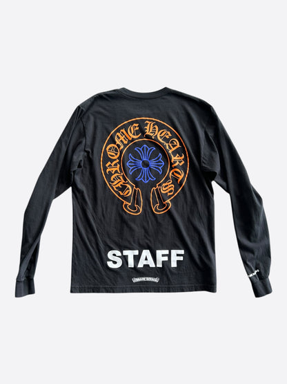 Chrome Hearts Black, Orange & Blue Staff Horseshoe Logo Longsleeve T-Shirt