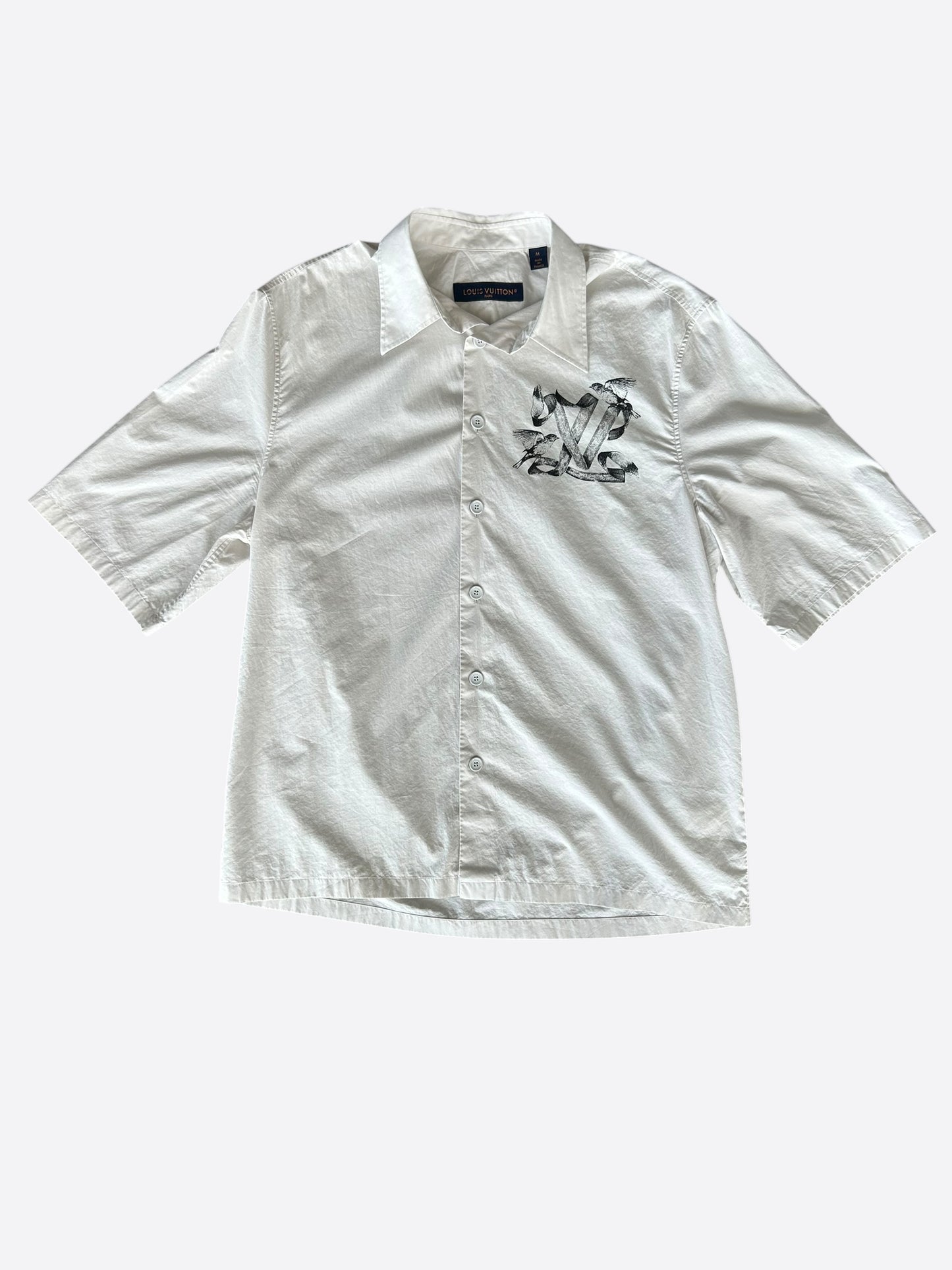 Louis Vuitton White & Black Birds Logo Button Up Shirt