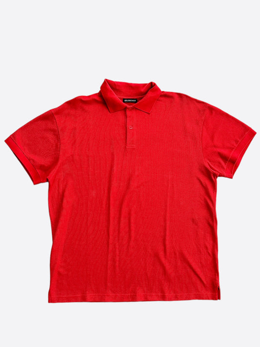 Balenciaga Red & Black Embroidered Polo T-Shirt