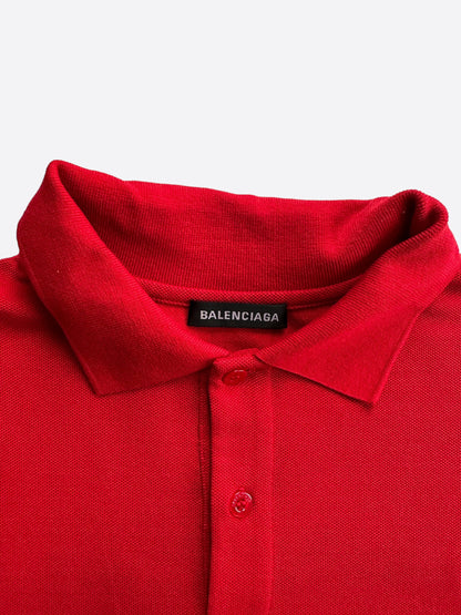 Balenciaga Red & Black Embroidered Polo T-Shirt