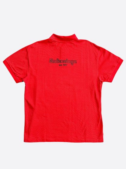 Balenciaga Red & Black Embroidered Polo T-Shirt