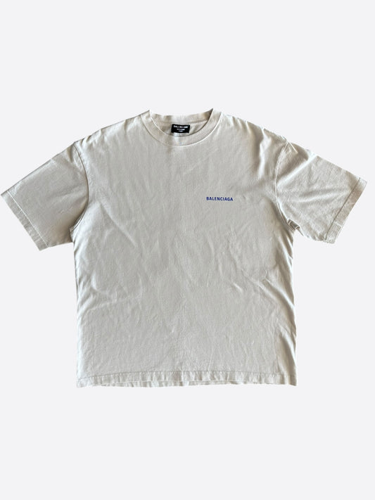 Balenciaga Cream & Blue Logo T-Shirt