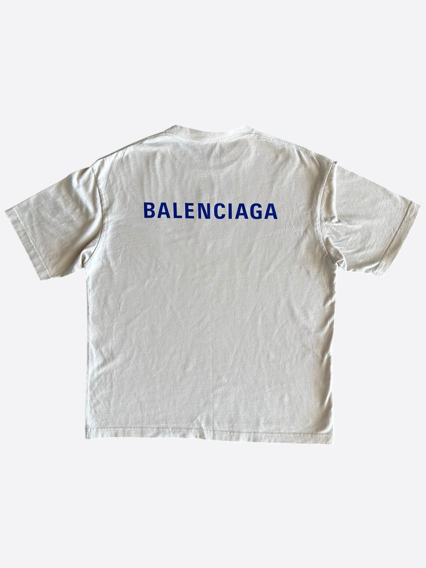 Balenciaga Cream & Blue Logo T-Shirt