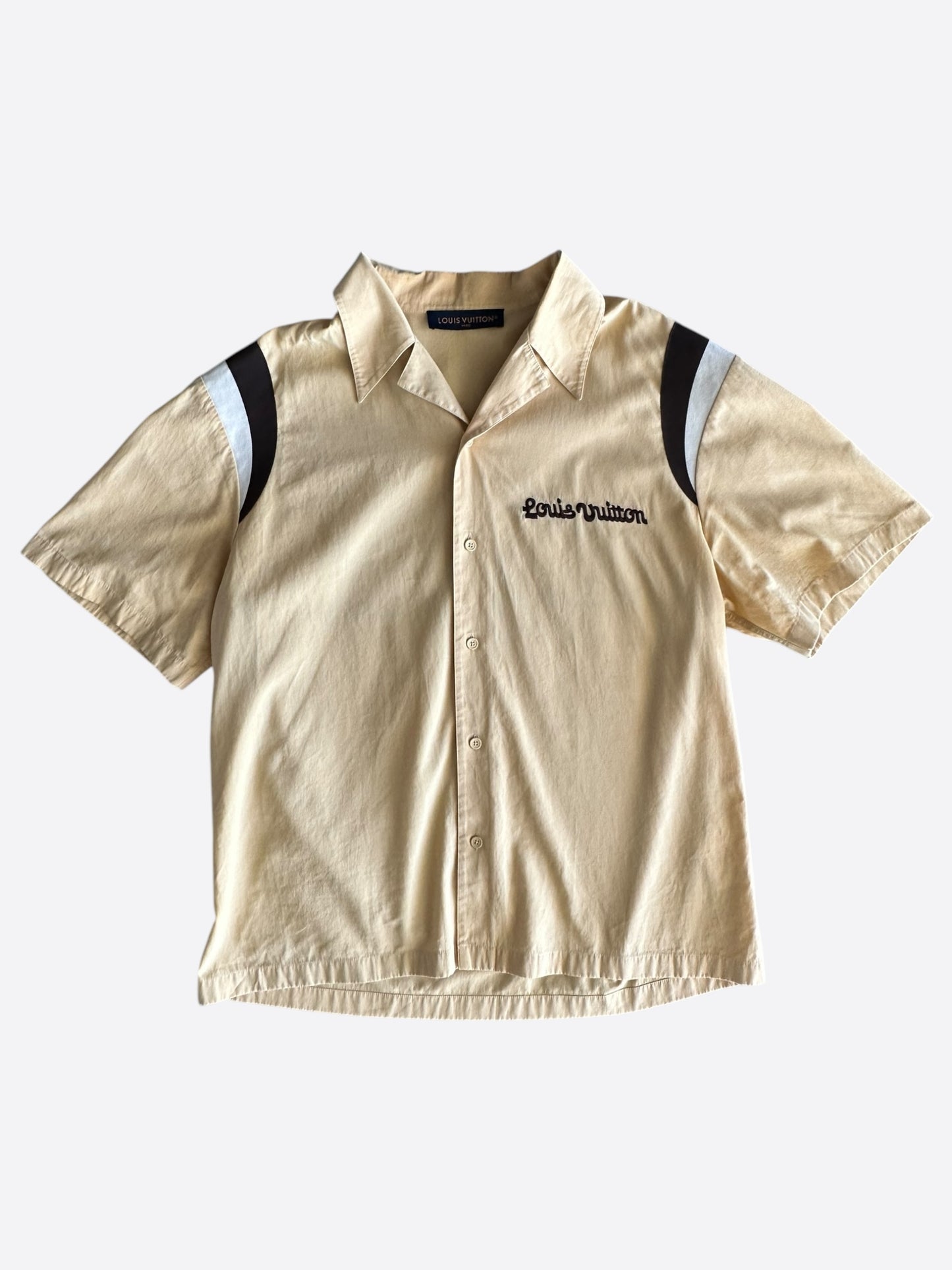 Louis Vuitton Tyler Beige Dog Logo Embroidered Button Up Shirt