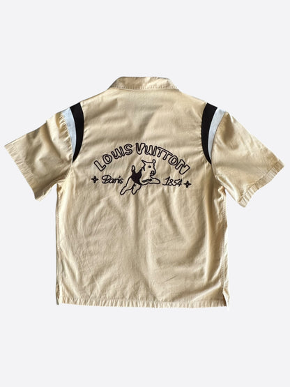 Louis Vuitton Tyler Beige Dog Logo Embroidered Button Up Shirt