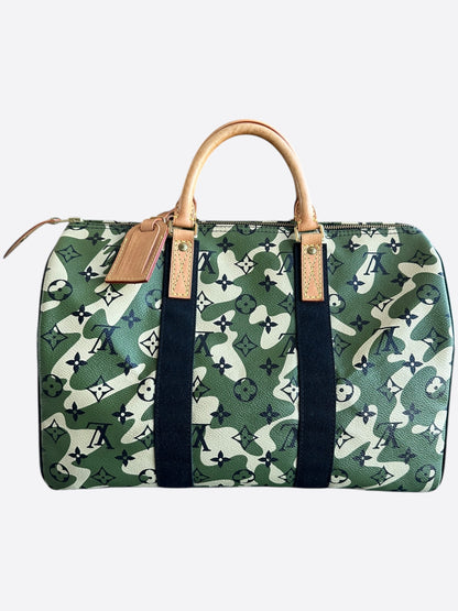 Louis Vuitton Takashi Murakami Green Camouflage Monogram Speedy 35