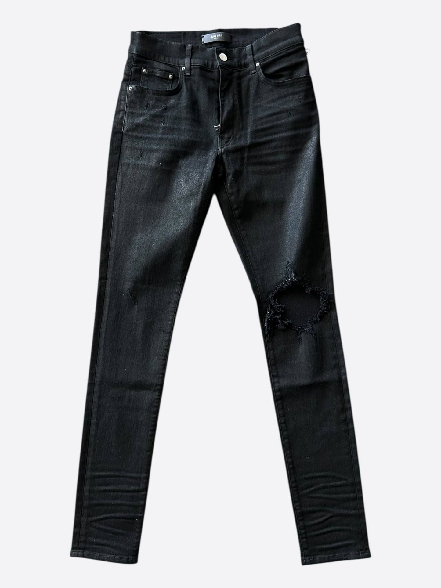 Amiri Washed Black Distressed Knee Jeans