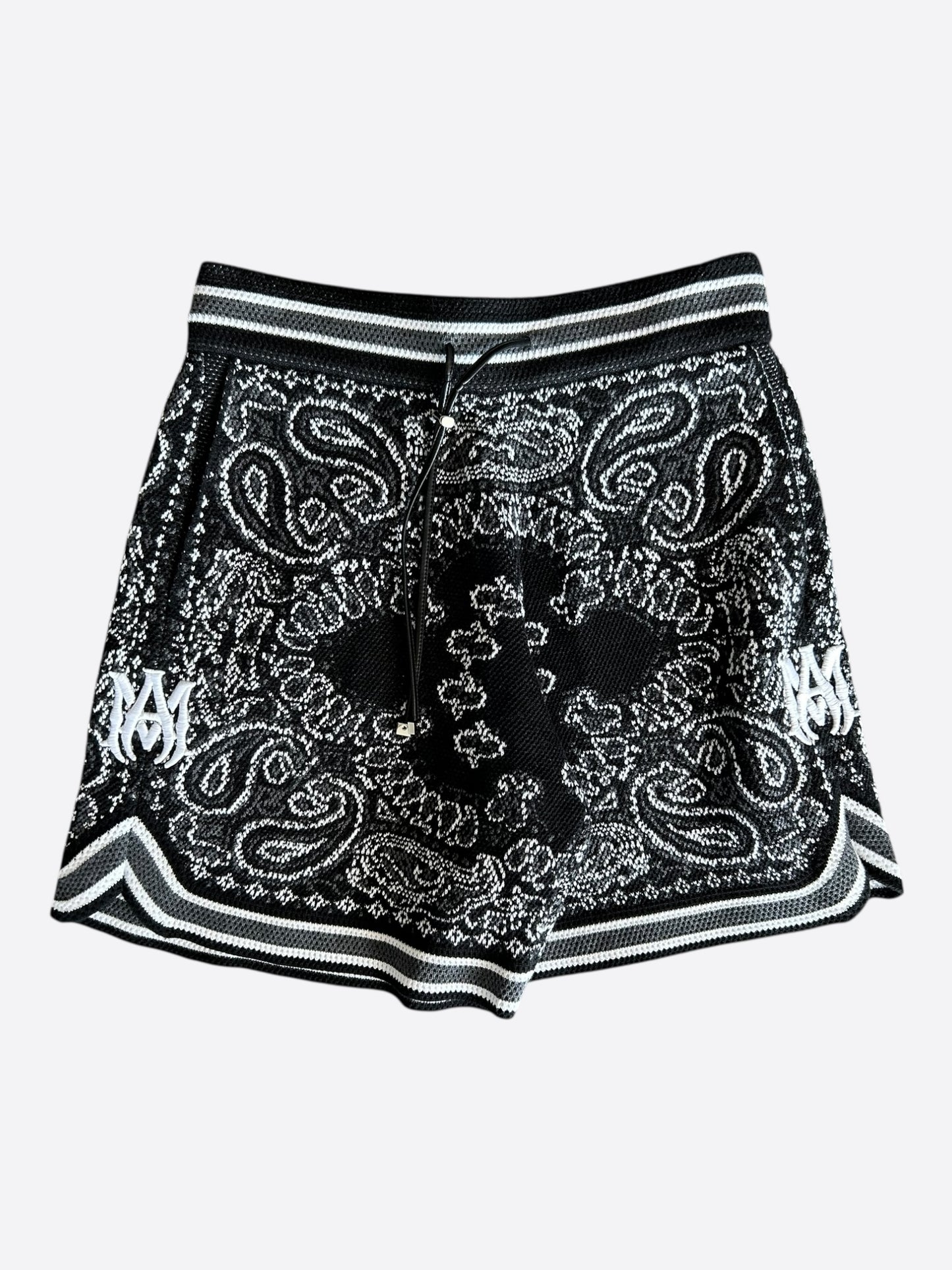 Amiri Black & White Bandana Crochet Basketball Shorts