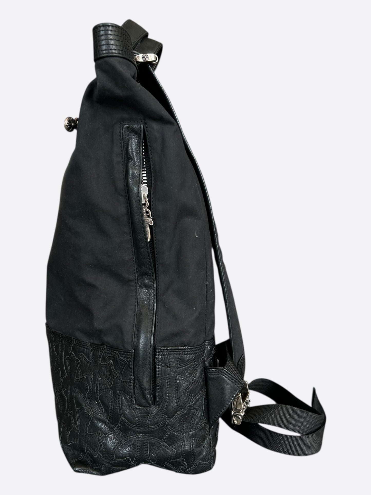 Chrome Hearts Black Leather Cross Patch Two-Way Backpack