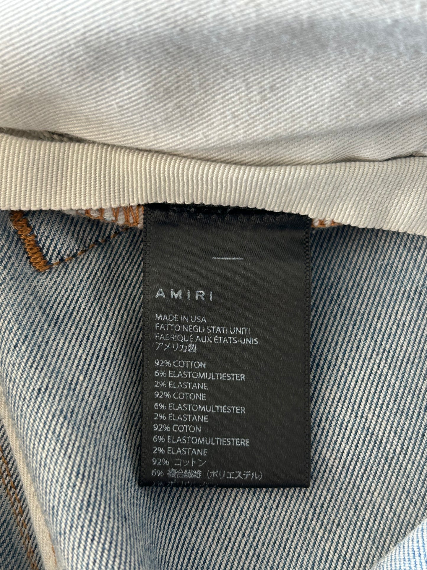 Amiri Blue Denim Core Applique Logo Distressed Jeans