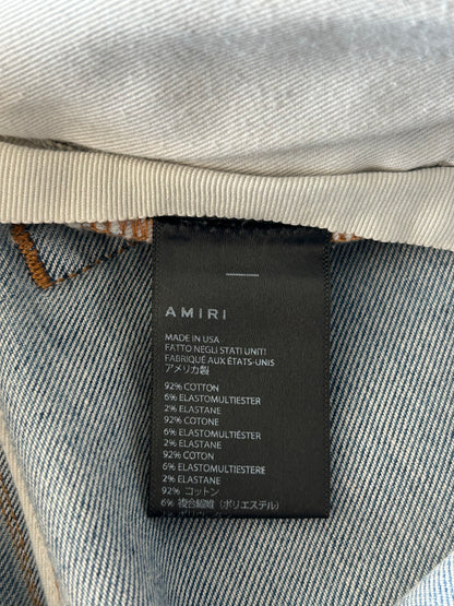 Amiri Blue Denim Core Applique Logo Distressed Jeans