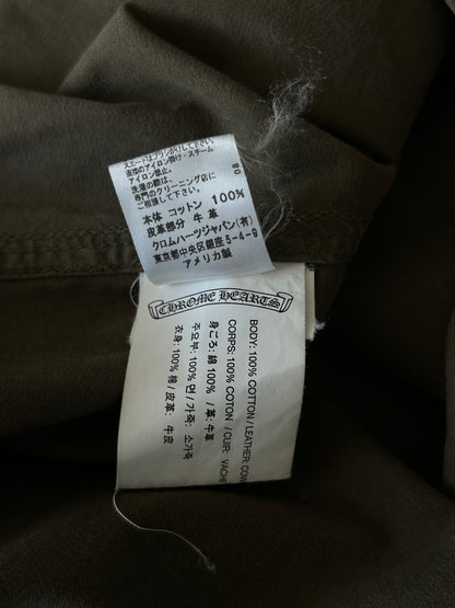 Chrome Hearts Olive & Black Leather Fleur Patch Button Up Shirt