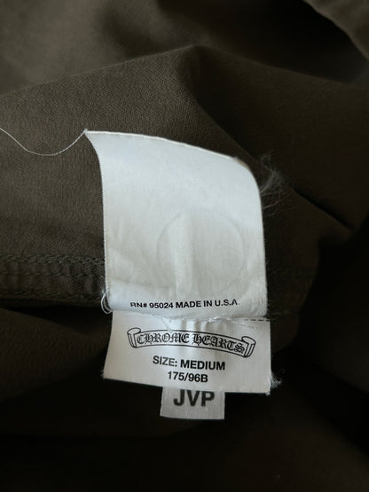 Chrome Hearts Olive & Black Leather Fleur Patch Button Up Shirt