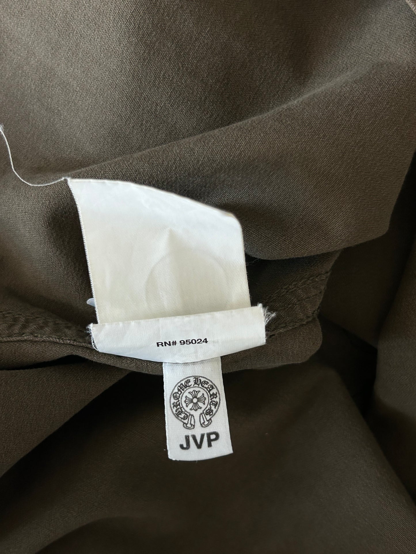 Chrome Hearts Olive & Black Leather Fleur Patch Button Up Shirt
