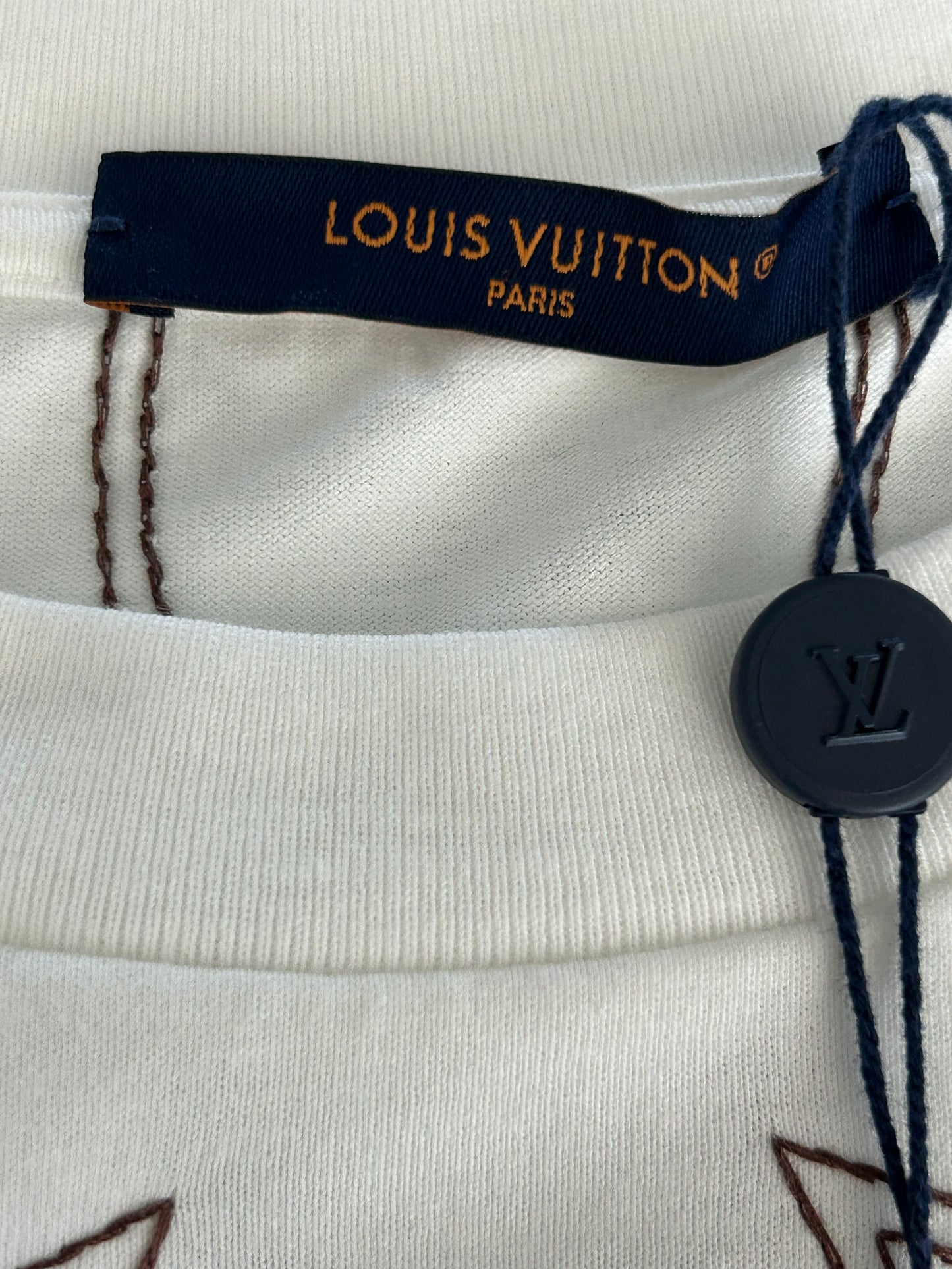 Louis Vuitton White & Brown Embroidered Graphic T-Shirt