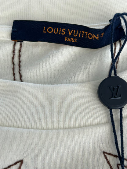 Louis Vuitton White & Brown Embroidered Graphic T-Shirt