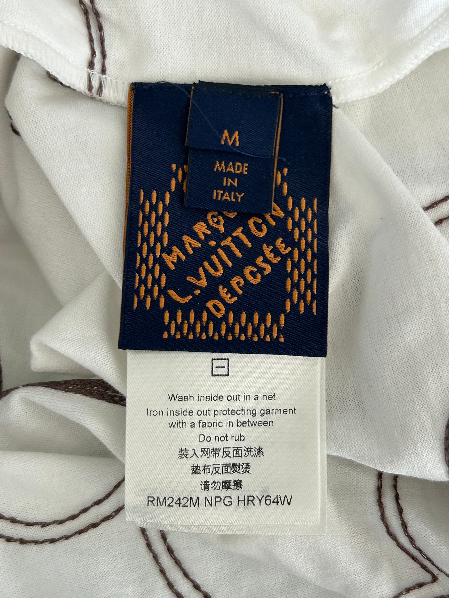 Louis Vuitton White & Brown Embroidered Graphic T-Shirt