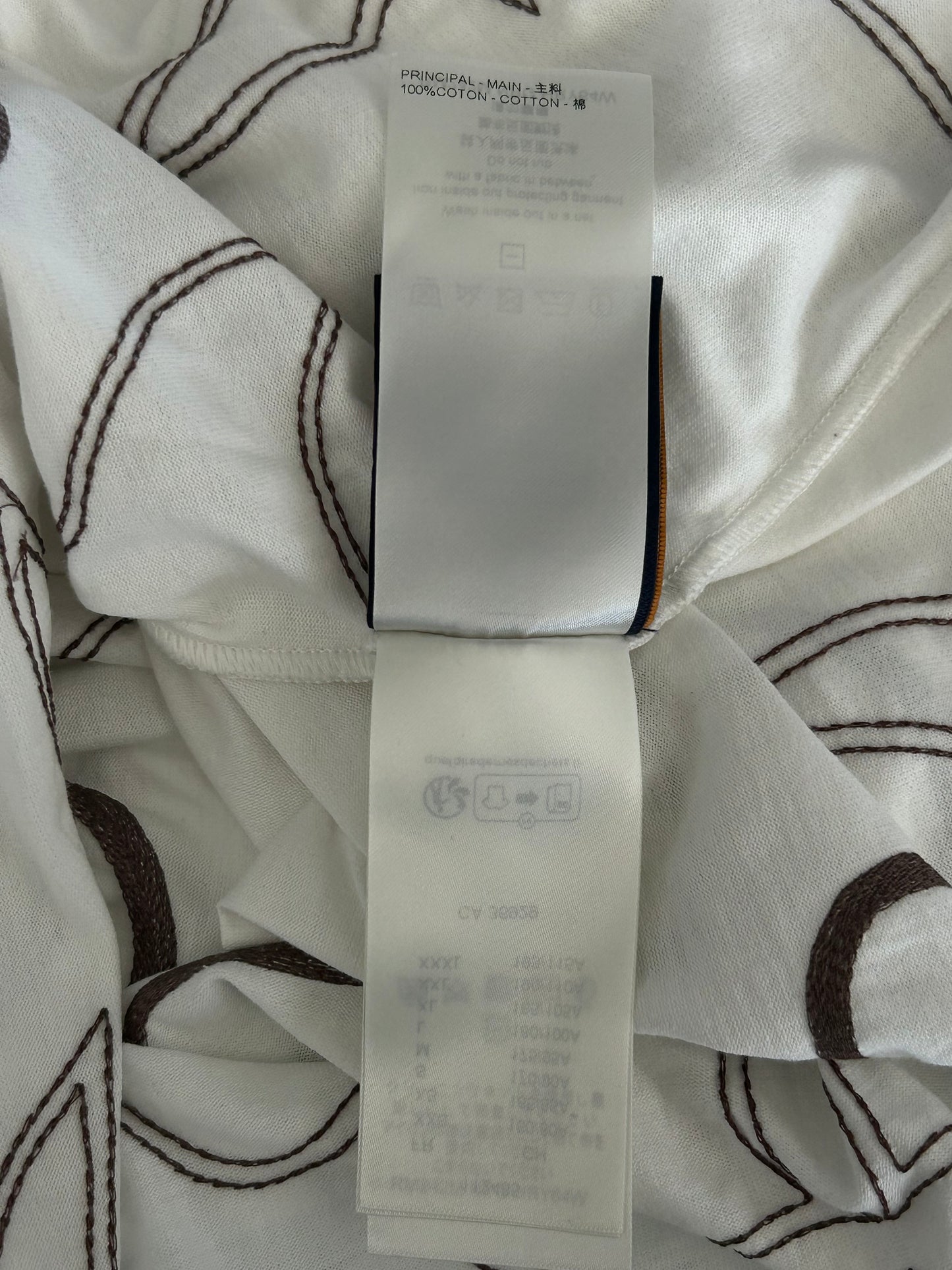 Louis Vuitton White & Brown Embroidered Graphic T-Shirt