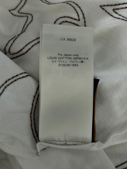 Louis Vuitton White & Brown Embroidered Graphic T-Shirt