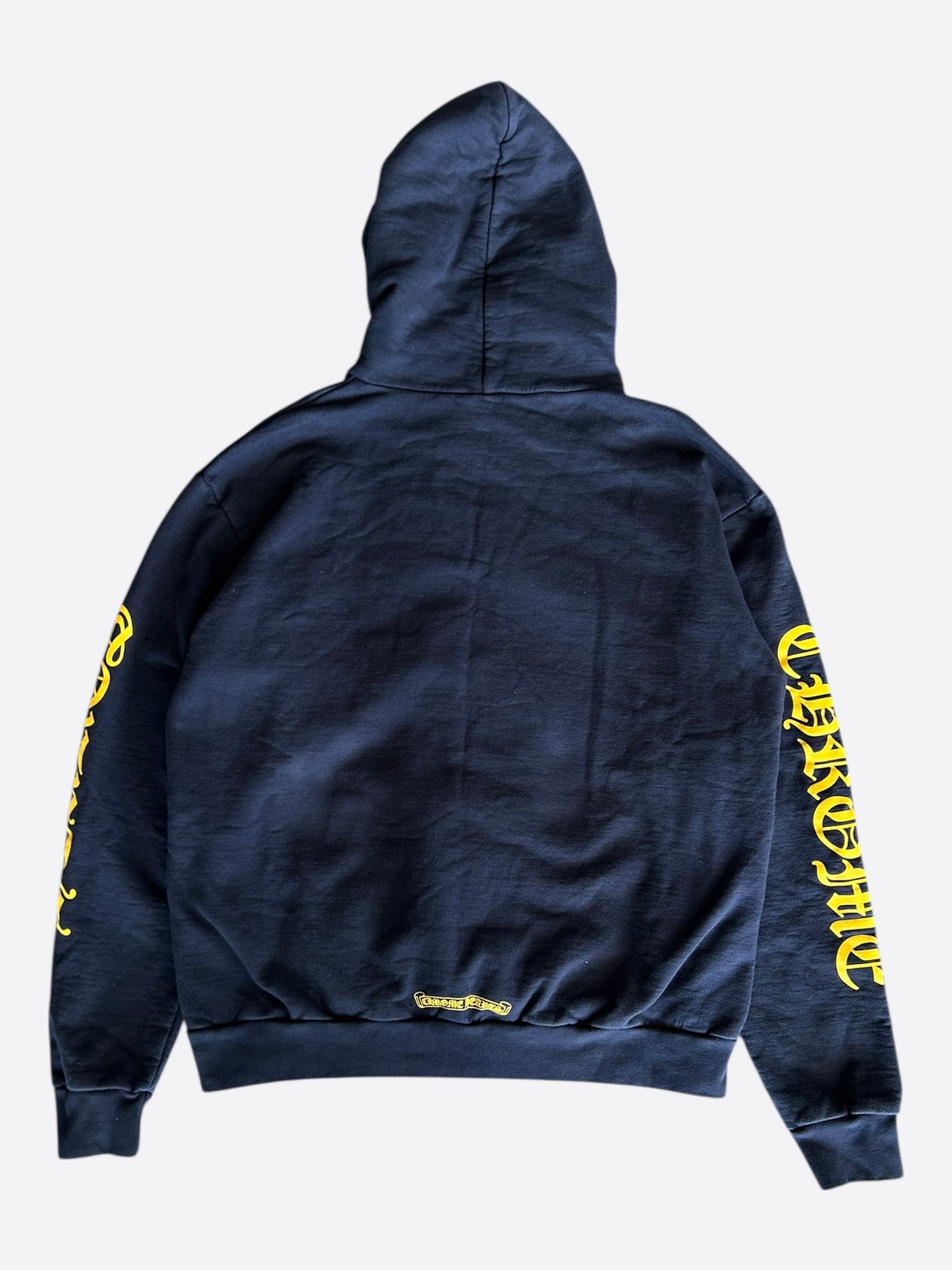 Chrome Hearts Navy & Yellow Script Logo Hoodie