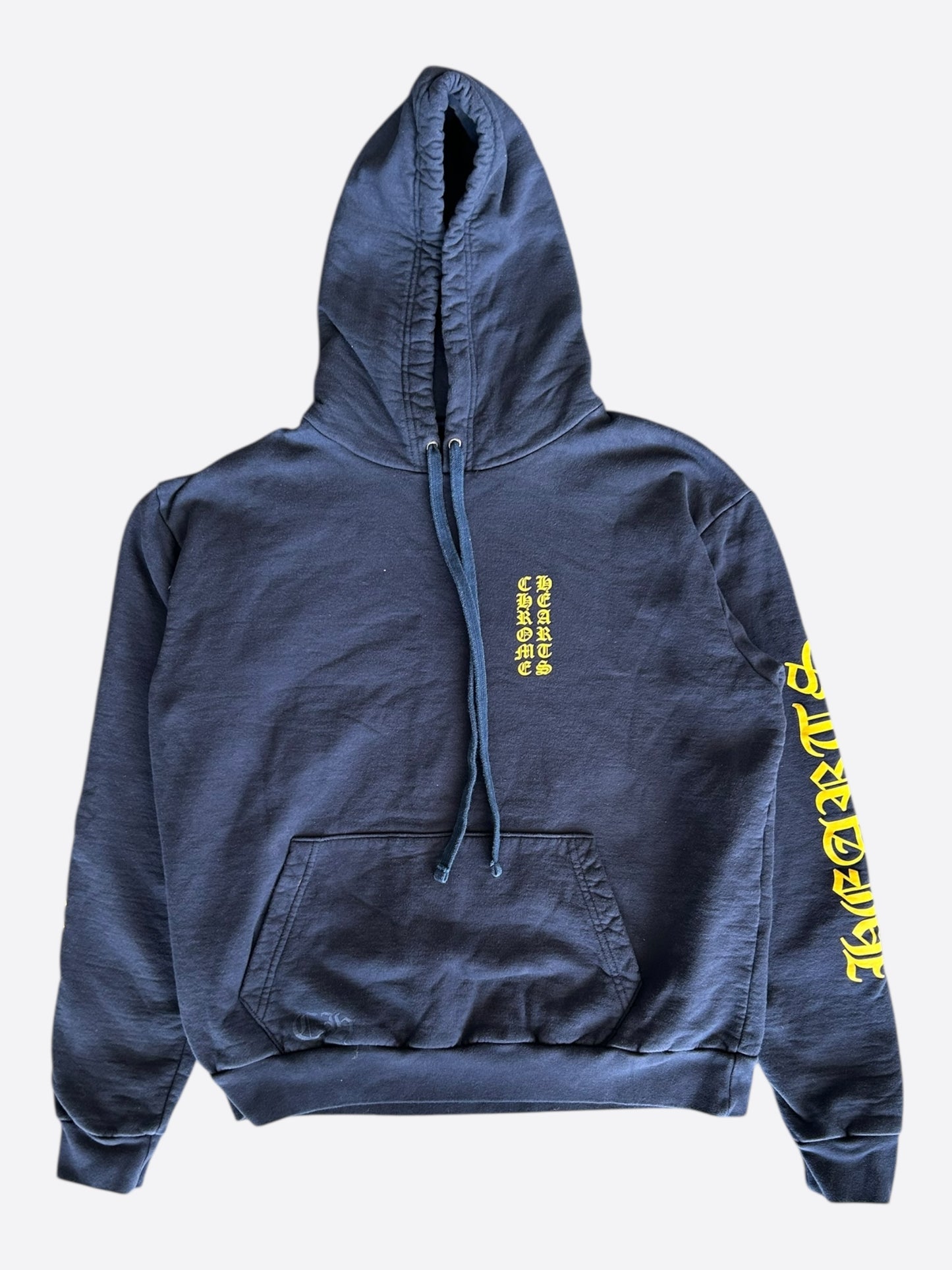 Chrome Hearts Navy & Yellow Script Logo Hoodie