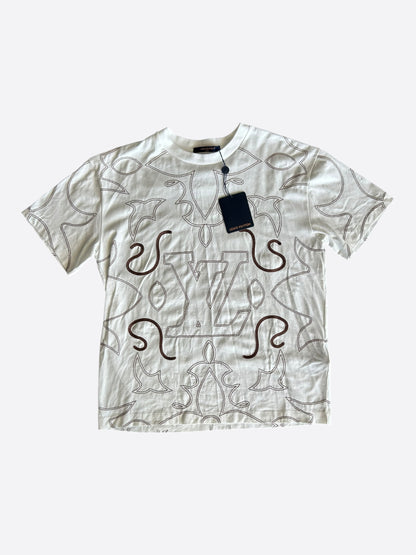 Louis Vuitton White & Brown Embroidered Graphic T-Shirt