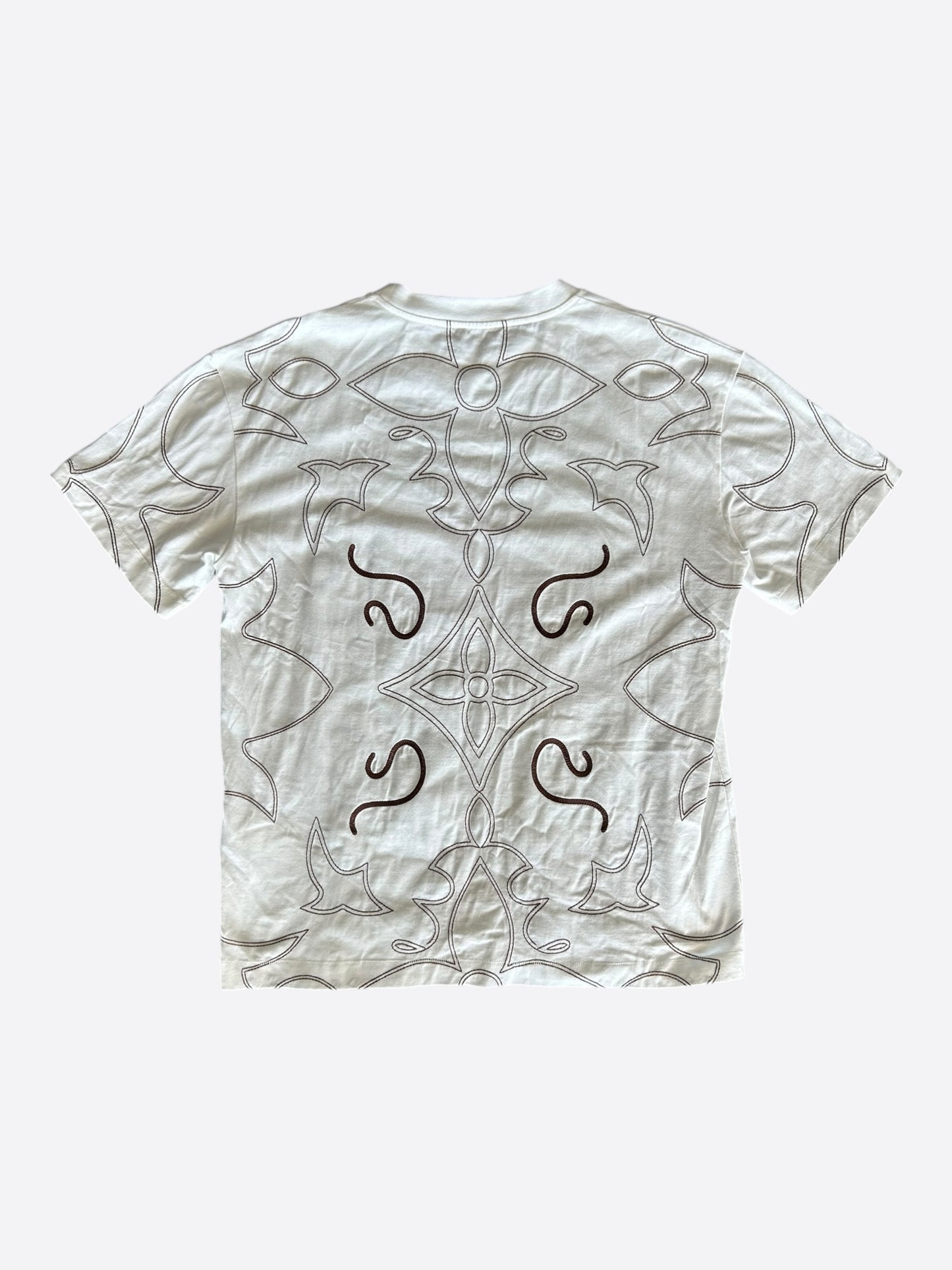 Louis Vuitton White & Brown Embroidered Graphic T-Shirt