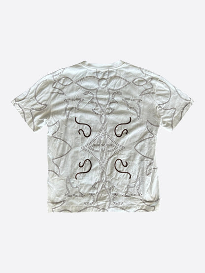 Louis Vuitton White & Brown Embroidered Graphic T-Shirt