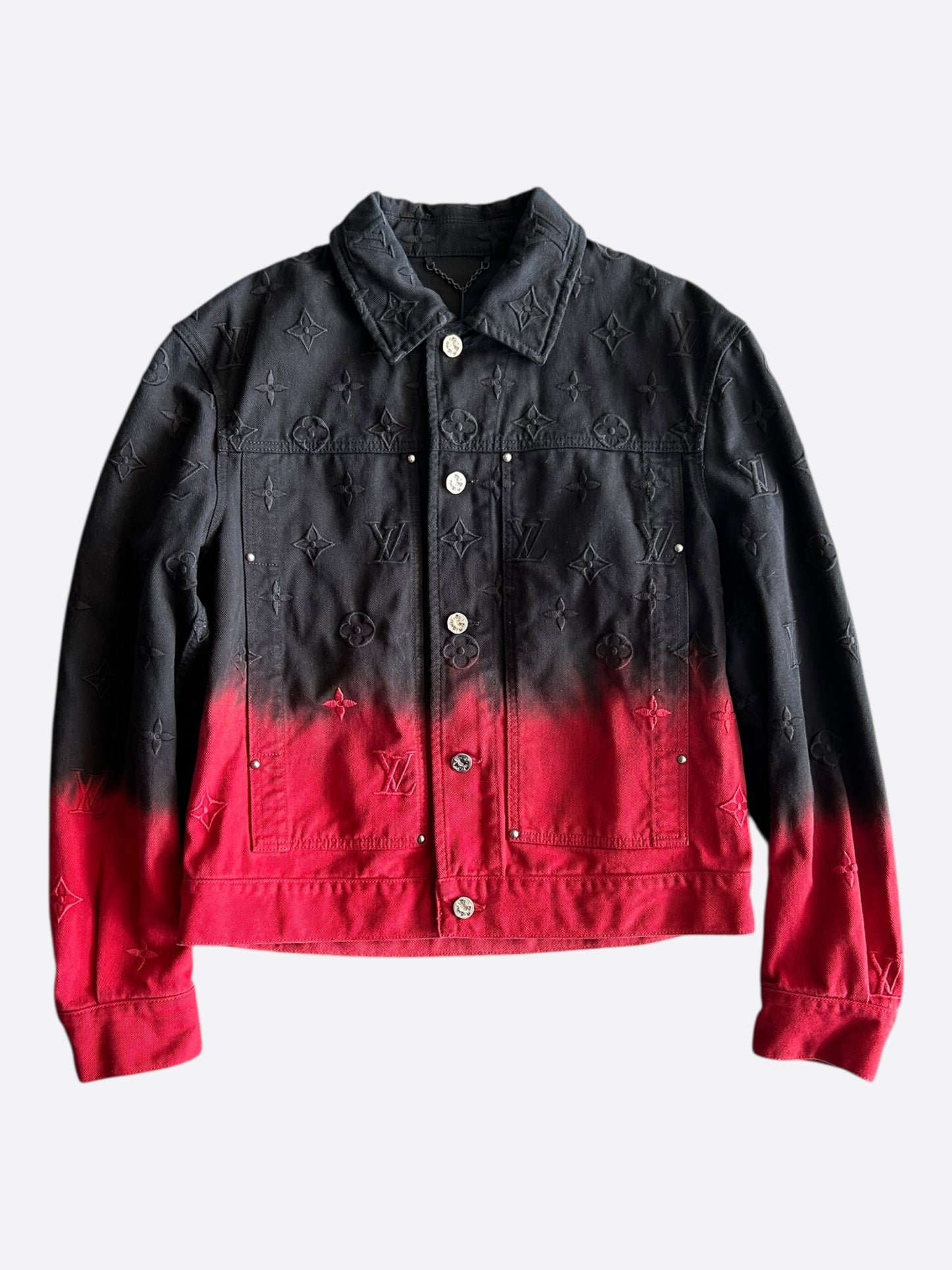 Louis Vuitton Black & Red Gradient Embroidered Monogram Denim Jacket