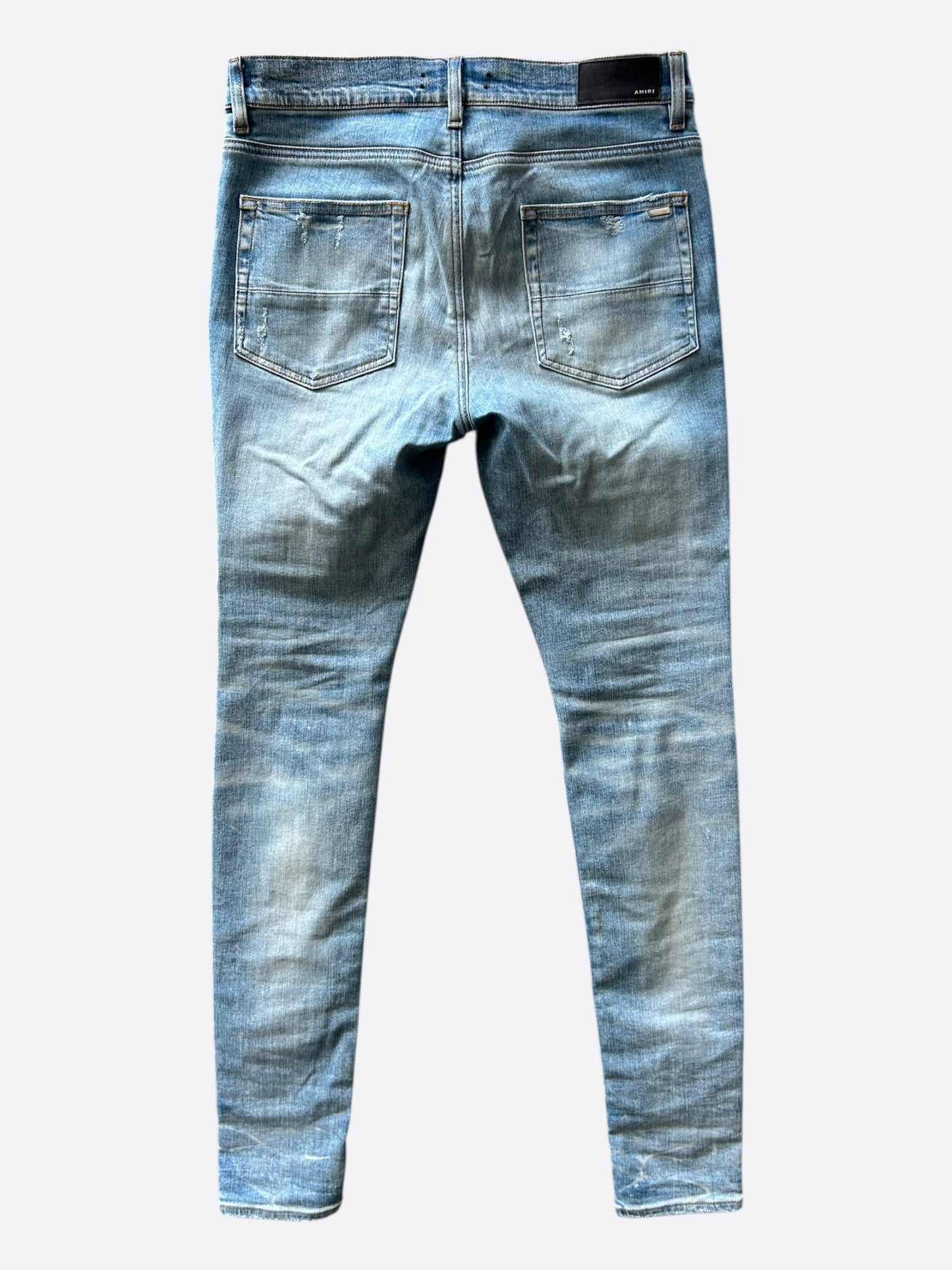 Amiri Blue Denim Core Applique Logo Distressed Jeans