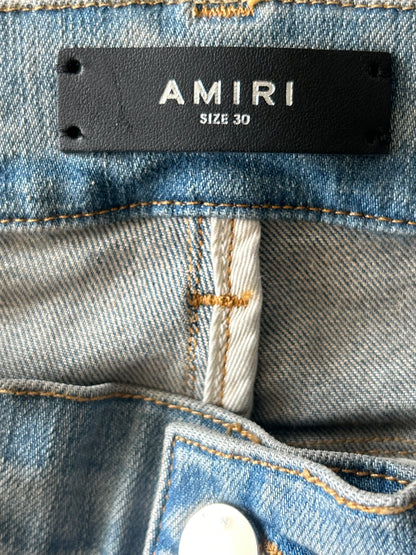 Amiri Blue Distressed Knee Jeans
