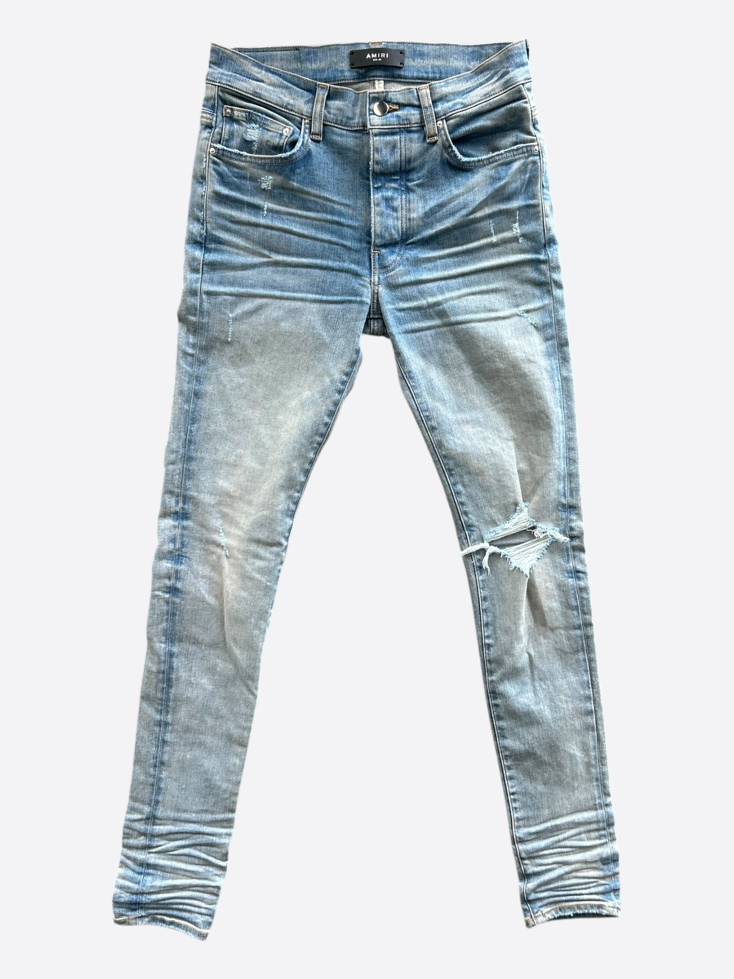 Amiri Blue Distressed Knee Jeans