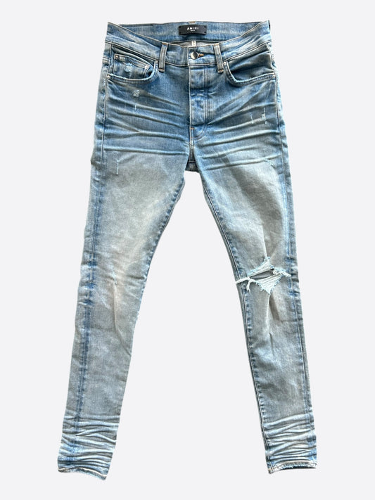 Amiri Blue Distressed Knee Jeans