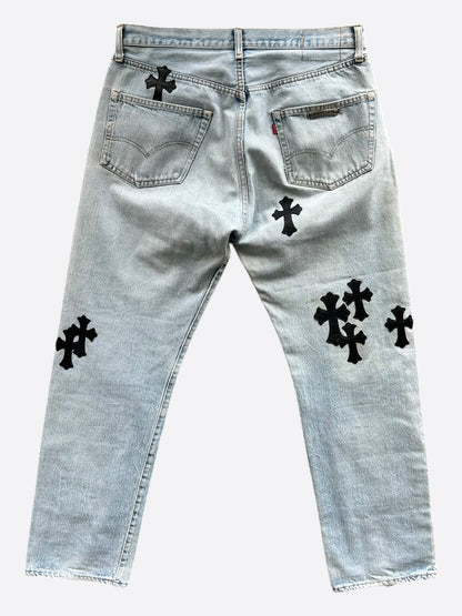 Chrome Hearts Levi's Blue & Black Cross Patch Jeans