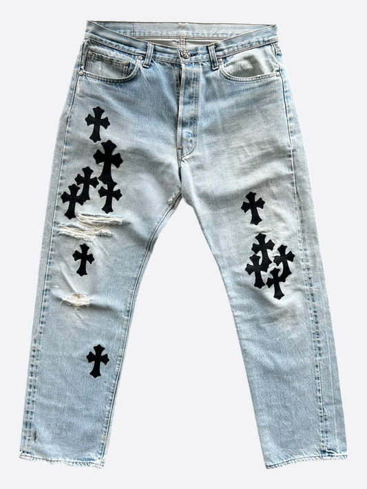 Chrome Hearts Levi's Blue & Black Cross Patch Jeans
