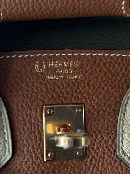 Hermes Brown Bi-Color Togo & Palladium Hardware Birkin 25